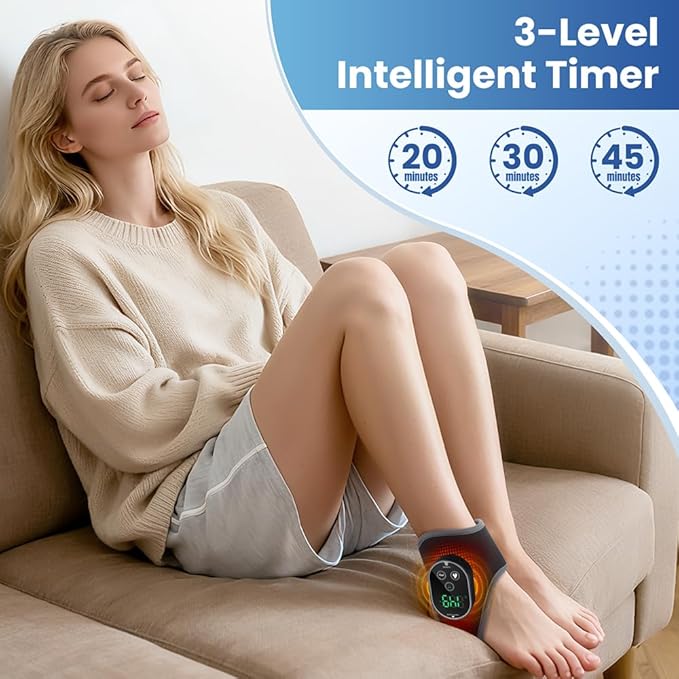 Cordless Foot Massager with Heat,3000mAh Portable Ankle Warmer Wrap,Ankle Brace 4 Heat & 3 Vibration Levels, Rechargeable Foot Relax for Men Women, Gift for Elderly