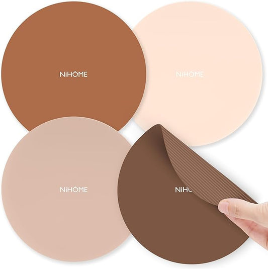 NIHOME Silicone Jar Opener – 6 Inch Large Anti-Slip Grip Pads, Premium 100% Food-Grade Silicone, Stylish Designer Colors, Multi-Purpose Heat-Resistant Mat & Coaster, Set of 4 (Coffee Colors)