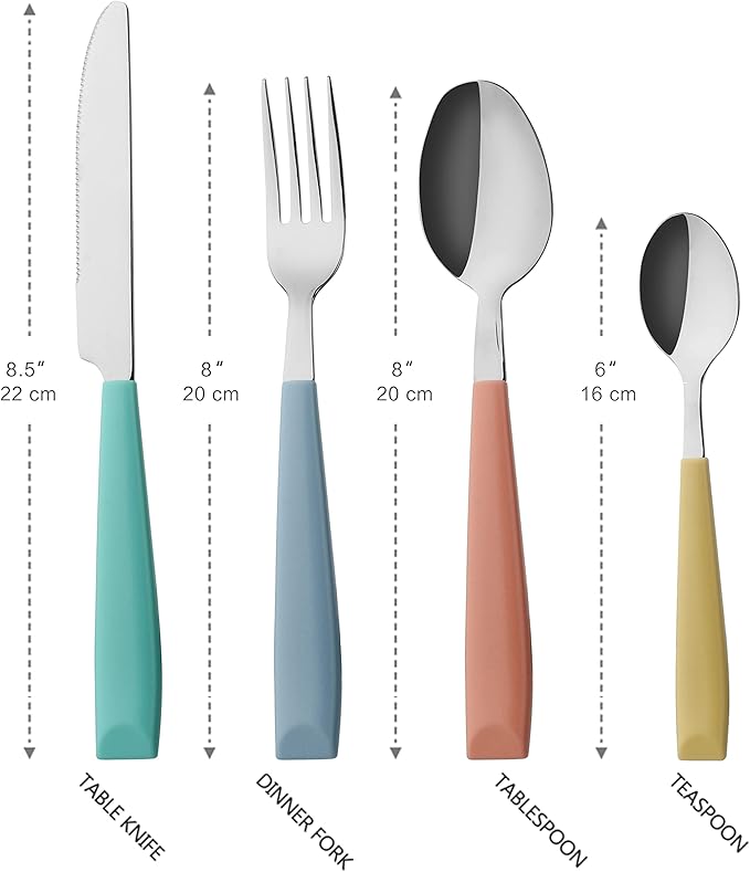 ANNOVA Silverware Set Stainless Steel Colorful Handle Tableware Kitchen Flatware Set Utensils, Includes Dinner Knives, Forks, Spoons, Salad Forks & Dessert Spoons (Mix, 24 Pieces)