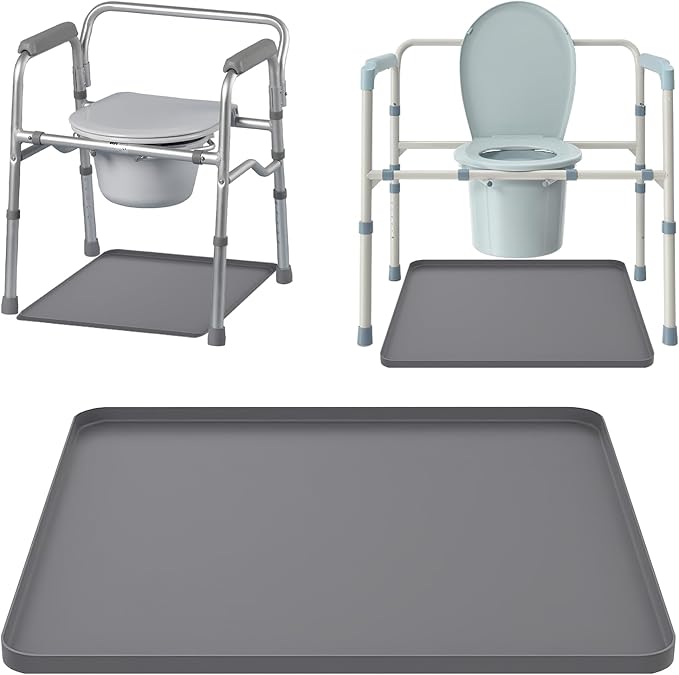 Bedside Commodes Mat, Bedside Toilet Floor Mat with Raised Edge for Floor Protector, Silicone Non-Slip Protective Mat for Under Commode Chair, Recyclable and Waterproof 23.6" x 19.7"