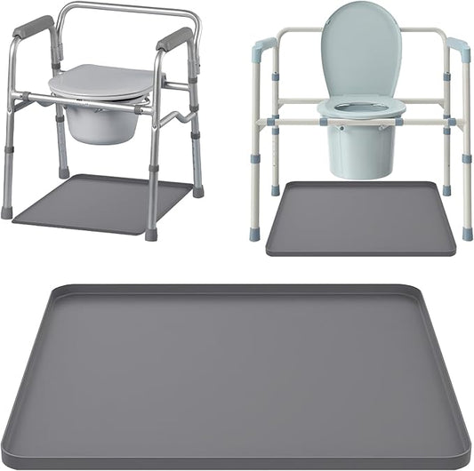 Bedside Commodes Mat, Bedside Toilet Floor Mat with Raised Edge for Floor Protector, Silicone Non-Slip Protective Mat for Under Commode Chair, Recyclable and Waterproof 23.6" x 19.7"
