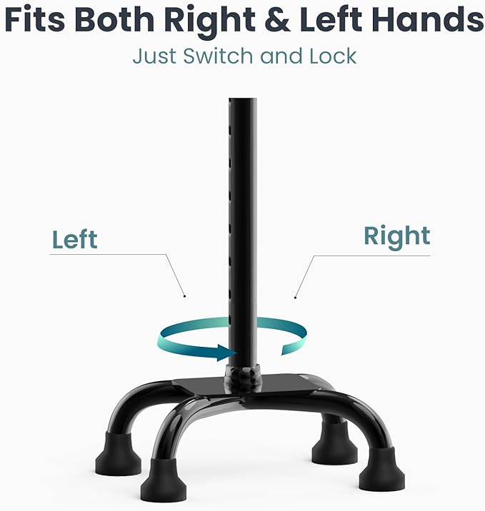 PELEGON Quad Cane (300LB) - Adjustable Walking Cane with A Large 4 Pronged Base for Extra Balance & Stability, Walking Canes for Seniors, Walking Cane for Men & Women, Walking Sticks