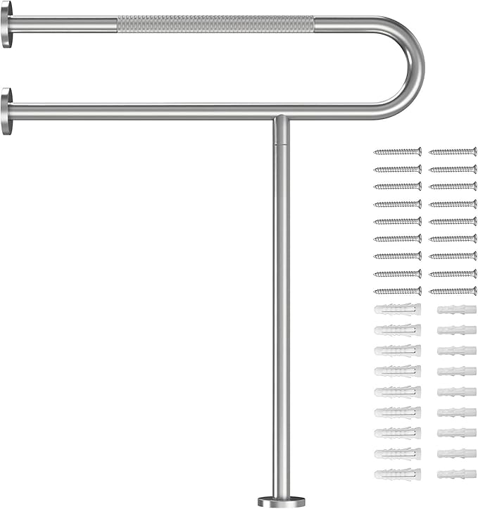 Toilet Grab Bar Support Rail 27.5 Inch, Anti-Slip Knurled Brushed Nickel Safety Bar, Handicap Bathroom Handrails for Elderly Disabled Pregnant, 304 Stainless Steel Wall to Floor