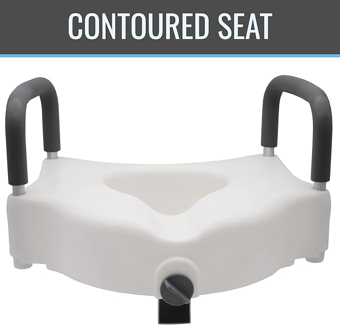 DMI Raised Locking Toilet Seat with Padded Armrests, 350 lb Weight Capacity, 5-Inch Seat Riser for Elderly, Disabled & Post-Surgery Recovery, Fits Most Standard Toilets, White