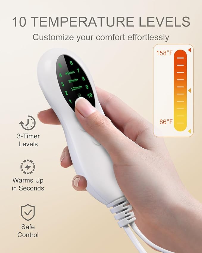 Electric Heating Pad for Period Cramps & Back Pain Relief, Birthday & Mothers Day Gifts for Mom Dad Women Men, Portable Heat Pad for Neck and Shoulders, 10 Heat Settings, ETL Certified, 12"x24", Gray