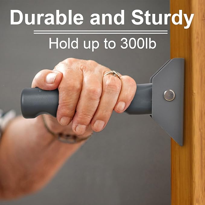 Flip Up Grab Bar for Doorway/Stairs Safety Assist Handles for Elderly Non-Slip Grip Bar Great for Seniors, Elderly, Disabled, Handicap and Injured People - Suitable for Wood Door (Gray)