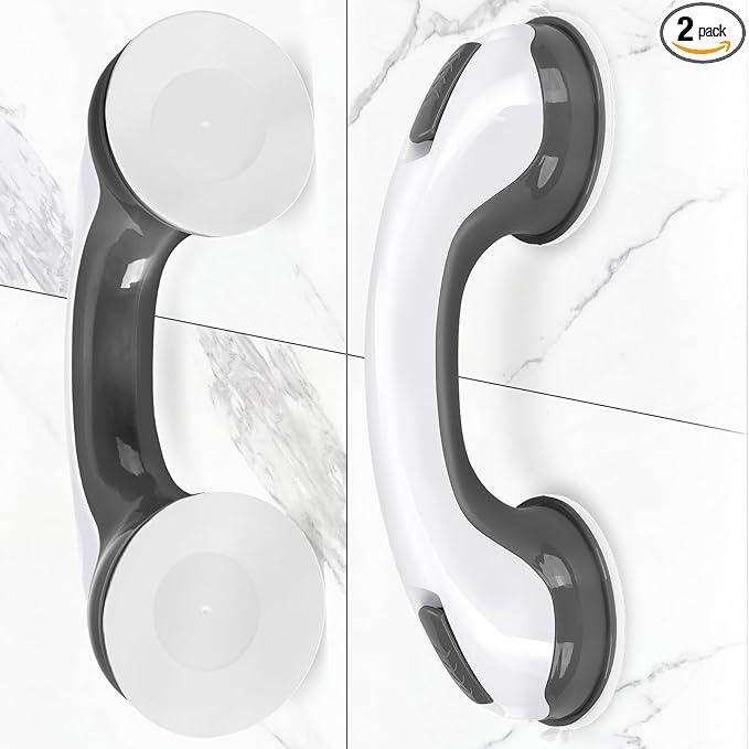 Shower Handle Grab Bars Bathtubs - 2Packs 12inch for Bathroom with Strong Hold Suction Cup, Balance Bar Safety Hand Rail for Injury, Senior, Elderly Black
