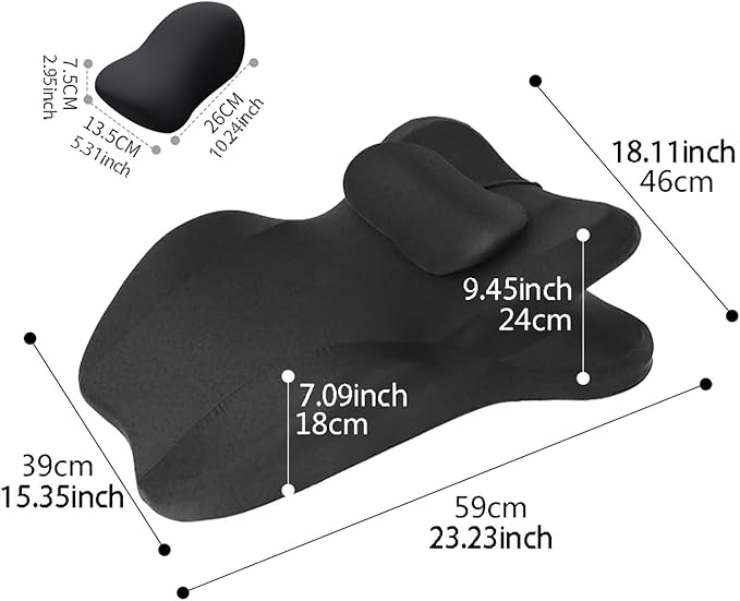 Ergonomic Memory Foam Wedge Pillow, Contoured Support Pillows, 27° Angled Support for Waist and Neck, Multi-Position Support Pillow (Black)
