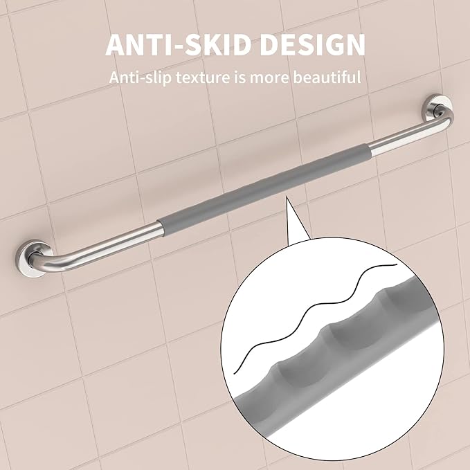 32 Inch Shower Grab Bar 2 Pack, Munzong Chrome Stainless Steel Bathroom Grab Bar w/Anti Slip Gray Rubber Grip, Bathroom Balance Bar,Safety Handrail Support,Handicap Elderly Senior Assist Bath Handle