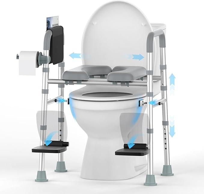 FSA&HSA Eligible Toilet Seat Risers with Footrests, Adjustable Height/Width Raised Toilet Seat with Handles, Fit Any Toilet Riser Heavy Duty Up to 500lbs, for Elderly, Handicap, Elevated, Pregnant