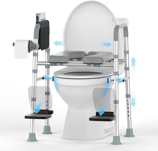 FSA&HSA Eligible Toilet Seat Risers with Footrests, Adjustable Height/Width Raised Toilet Seat with Handles, Fit Any Toilet Riser Heavy Duty Up to 500lbs, for Elderly, Handicap, Elevated, Pregnant