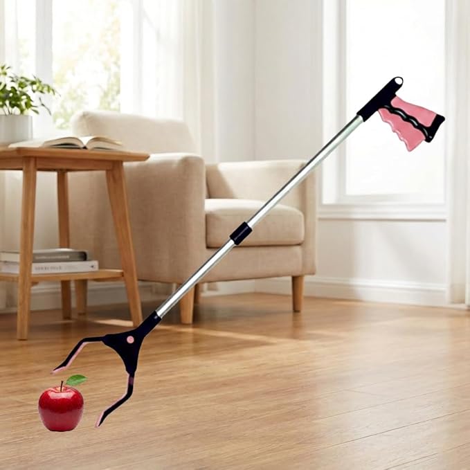 Foldable Grabber Reacher for Seniors – Lightweight, Rotatable Clamp, Non-Slip Grip, 32" Long, an Arm Extension Pickup Tool [Rose]