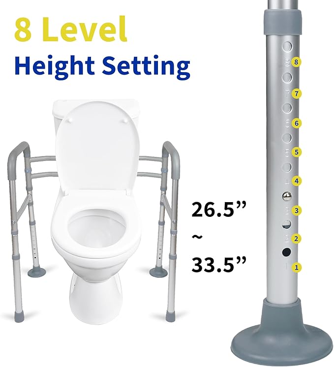 Toilet Safety Rails, Adjustable Toilet Rails for Elderly Adults Senior Disabled Handicap, Toilet Assistance Handles Safety Frames, Fit for Most Toilet, Foldable & Portable