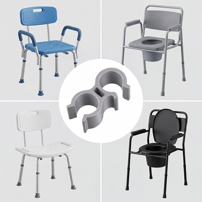 2Pcs Shower Head Holder for Shower Chair, Handheld Shower Clip Tube Clamp Bracket, with 4 Double-Sided Adhesive Pieces for Bath Seat, Transfer Bench, Bath Stool, Shower Commode