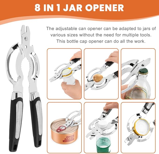 Jar Opener, Stainless Steel Jar-Lid Opener, Multifunctional Jar-Opener for Weak Hands, Beer Bottle-Opener for Arthritic Hands, Seniors with Arthritis