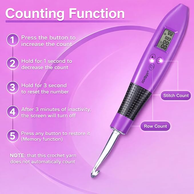 Light Up Crochet Hook Set with Stitch Counter,Crochet Kit with 18 Different Size Interchangeable Crochet Needle,Ergonomic with 2 Levels Led and Digital Stitch Counter for Crocheting and Knitting