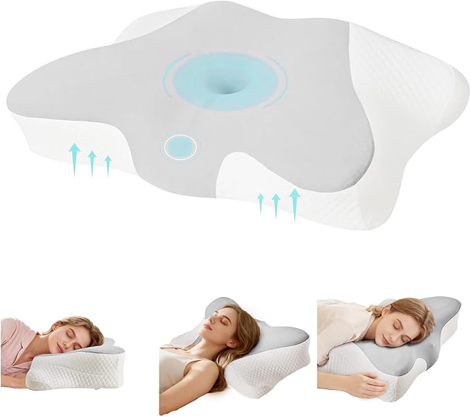 Cervical Neck Pillow Set of 2, Memory Foam Pillow for Neck Pain Relief, Ergonomic Bed Pillow with Neck Support for Side, Back & Stomach Sleepers, Queen, Grey