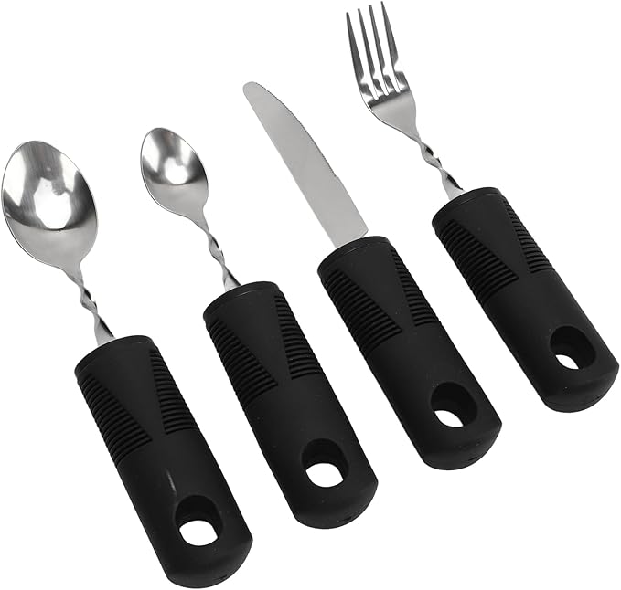 Parkinson's Weighted Utensil Set, Ergonomic Hand Tremor Spoon Fork Knife, Adaptive Silverware for Arthritis Aid, Easy Grip Eating Tools for Seniors