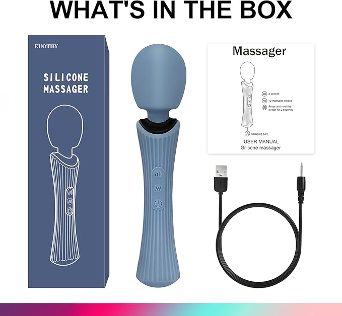 Handheld Personal Wand Massager, 12 Vibration Modes 3 Speeds, 360°Flexible Neck, IPX7 Waterproof, Cordless USB Rechargeable Massager for Neck Shoulder Back Deep Tissue Relief, Rose Blue