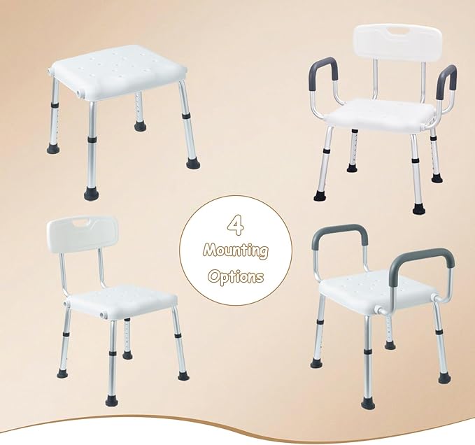Urby Plus Size 24in Extra Wide Shower Seats for Adults with Arms & Back, Semi Pre-Assembled Bath Chairs for Seniors, or Big & Tall Person. 150kg Weight Capacity. Square