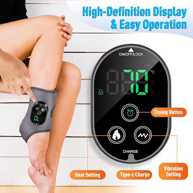 Ankle Massager,3-in-1 Wearable Hot & Vibration Massager for Feet, Ankles, and Arms | Reusable Heating Pad Brace for Home Recovery (Grey)