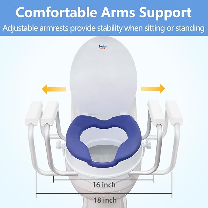 Travel Toilet Seat Risers for Seniors, Padded Elevated Toilet Seat with Handles for Round Toilets Only, Travel-Friendly, 5 Inch Height, Support to 300 LBS