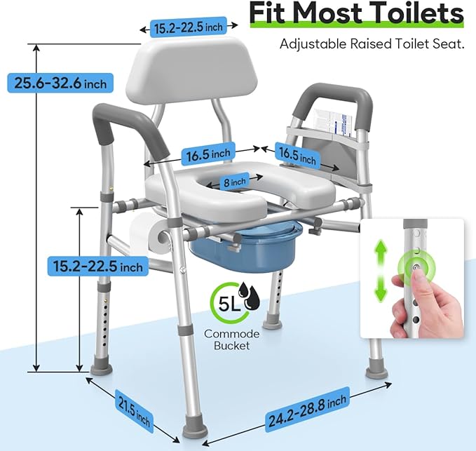 Raised Toilet Seat with Handles 400lb - Adjustable 3 in 1 Commode Chair for Toilet with Arms, Toilet Riser with Handles, Toilet Chair Over Toilet, Handicap Toilet Seat