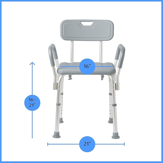 Dr. Dunley Bath Chair for Seniors, Shower Seat with Back, Suction Feet, Non-Slip Adjustable Height Shower Bench for Elderly, 350lb Weight Capacity (Removable Backrest)