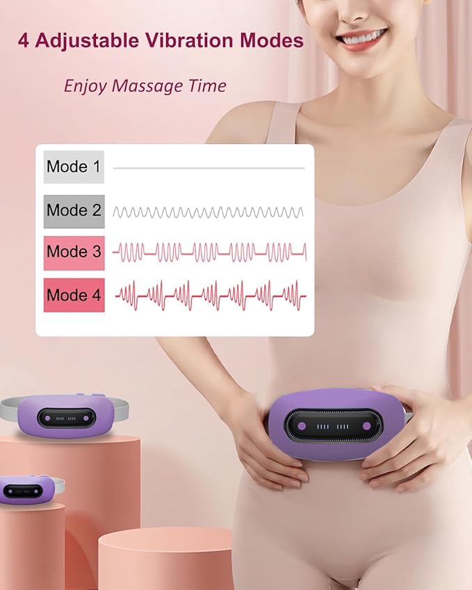 Electric Heating Pad, Portable Cordless Menstrual Heating Pad with 4 Heat Levels and 4 Massage Modes, Fast Large Heating Belly Wrap Belt(Light Purple)