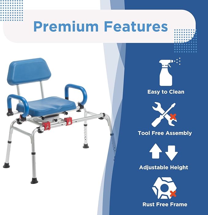 Journey SoftSecure Rotating Transfer Tub Bench - Shower Chair for Inside Bathtub - Padded Bathtub Seat with Arms - Shower Stool & Tub Transfer Bench - Bath Chairs for Adults or Seniors