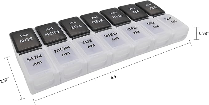 7 Day Weekly Pill AM PM Organizer, ShysTech Large Pill Case Pill Box for Pills/Vitamin/Supplements/Medication (Separable, Small Black/White)
