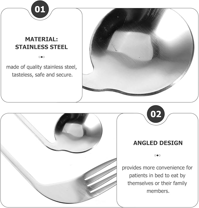 Right Handed Angled Feeding Utensils for Elderly Adults Curved Spoon and Fork Adaptive Tableware for S and Hand Tremors Assistance