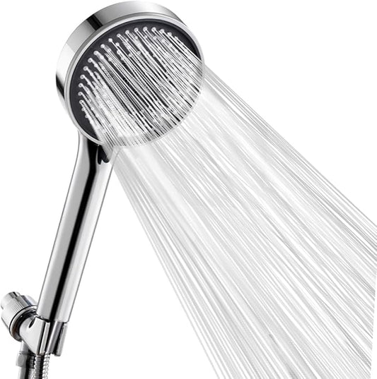 Handheld Shower Head, High Pressure Shower Head With 80" Hose And Adjustable Bracket, Anti-Clog Nozzles, 5 Spray Setting Showerhead, Chrome