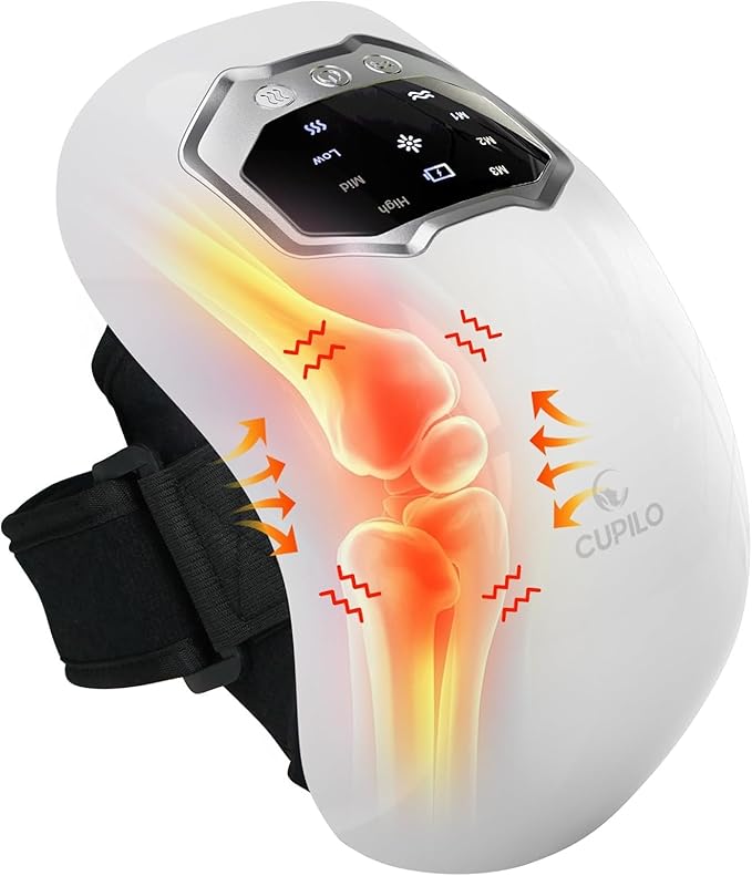 CuPiLo Knee Massager with Heat and Vibration - FSA Eligible HSA Approved - Portable Cordless Knee Massagers for Knee Pain Relief, Gifts for Mom Dad Grandpa Grandma The Elderly Seniors Parents