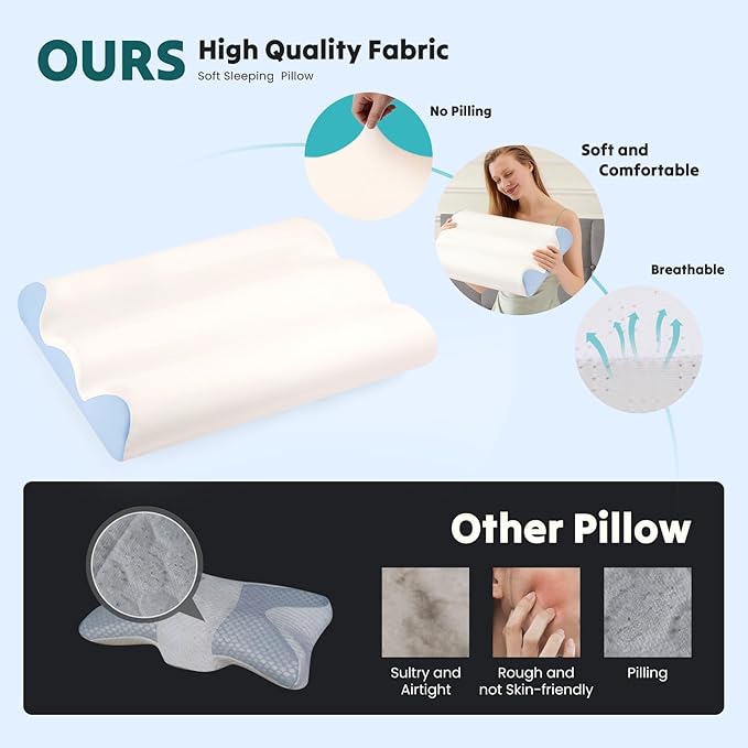 DUMOS Cervical Pillow for Neck and Shoulder, Contour Memory Foam Pillow, Ergonomic Neck Support Pillow for Side Back Stomach Sleepers with Pillowcase