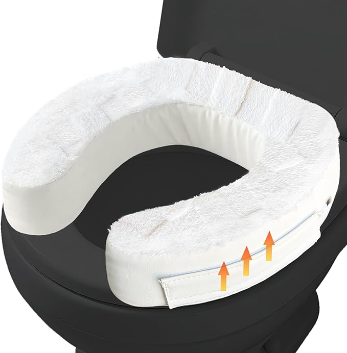 Toilet Seat Riser Cushion, 3 Inch Padded Toilet Seat Cushion for Seniors, High-Density Foam with Velcro Fastening, Stable & Non-Slip, Fits Standard & Elongated Toilets