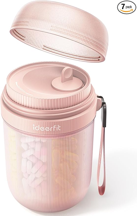 Large Pill Organizer with 7 Large Compartments,Pill Dispenser with Desiccant to Keep Medicines Fresh,Pill Bottle Organizer | Anti-Mixing | Light-Proof | Touch-Free,BPA-Free Vitamin Organizer,Rose Gold