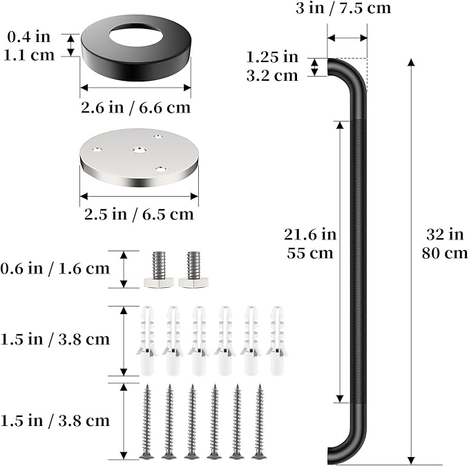 Matte Black Grab Bar 32 Inch, iHansee Anti-Slip Bathroom Grab Bar w/Knurled Texture Grip, Stainless Steel Safety Handrail for Toilet Bathtub, Wall-Mount Shower Handle Handicap Bars for Senior Elderly