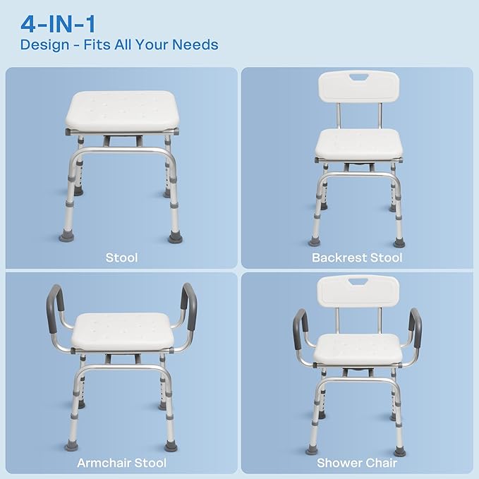Vie Triomphe 360° Swivel Shower Chair with Arms and Back, Height Adjustable Bath Seat for Inside Shower or Tub, Shower Chair for Seniors, Elderly & Disabled, Safer Entry and Exit