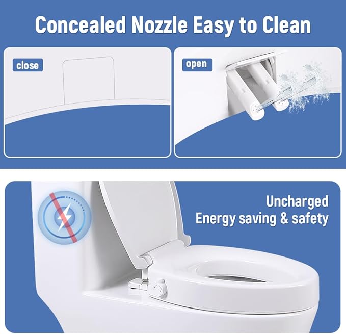 Raised Toilet Seat with Bidet, Fit Elongated Bidet Toilet Seat, Non-Electric Elevated Toilet Seat (Ambient Water), Adjustable Water Pressure Raised Toilet Seat for Seniors, White