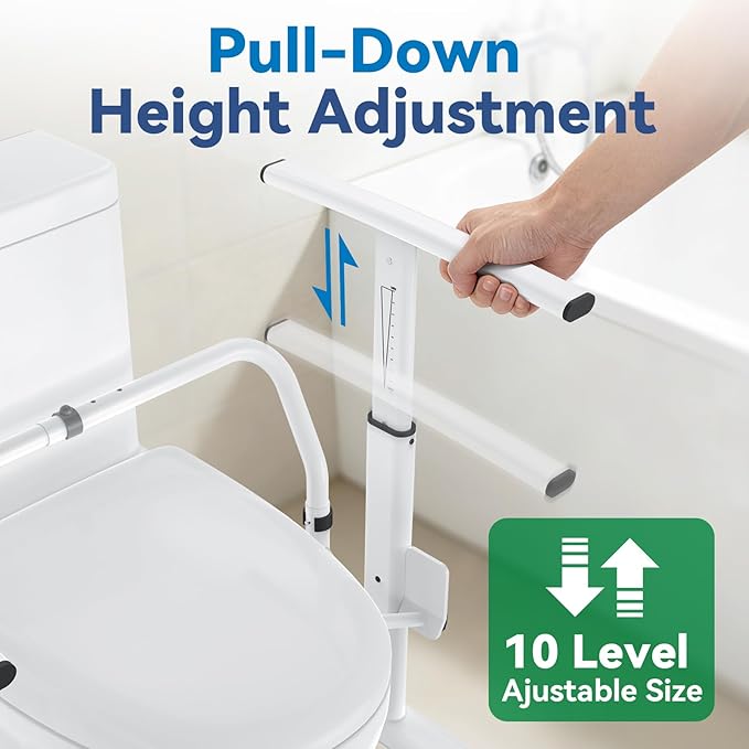 Loyoda Toilet Safety Rails for Seniors – Helps Family Members Sit & Stand Safely, Width & Chain Adjustable Toilet Handles, Heavy Duty 350 lbs Frame