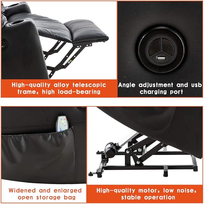 BestMassage Electric Power Lift Chair Recliner Sofa for Elderly Massage Chair, Adjustable Furniture with Vibration Massage and Lumbar Heated,Remote Control,USB Ports for Living Room (Black, Leather)