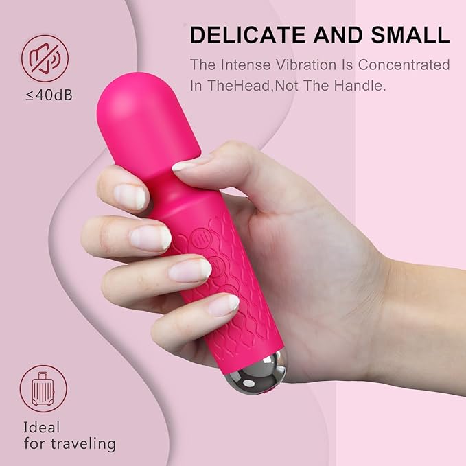 Personal Mini Massager, Handheld Wand Massager - Powerful Vibration Massager - Perfect for Travel Stress Relief, Relieves Back, Legs and Lumbar Muscles (Rose Red)