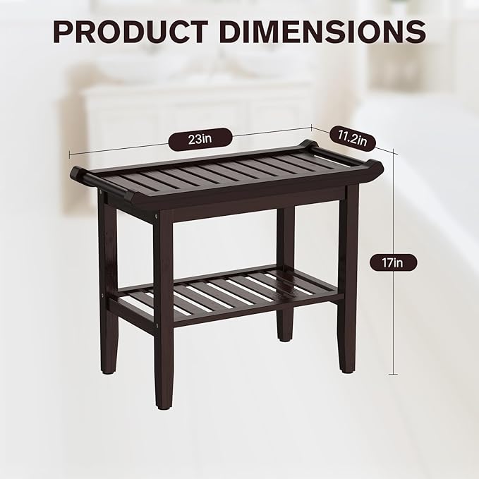 24 in Bamboo Shower Bench for Inside Shower to Sit on,Waterproof Shower Stool for Shaving Legs,Spa Bathroom Shower Chair with Storage Shelf, Bathroom Bench Seat for Senior Adult Disabled Elderly