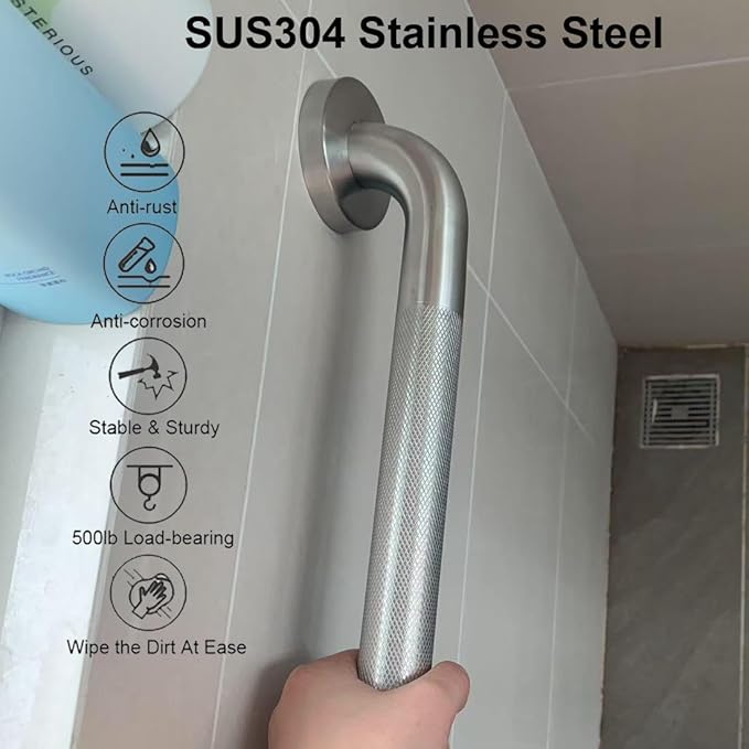 24 Inch Shower Grab Bars for Seniors, 2 Pack Brushed Nickel Stainless Steel ADA Grab Bars with 1.25'' Diameter Anti-Slip Textured Surface, Shower Safety Hand Rails for Elderly Handicapped
