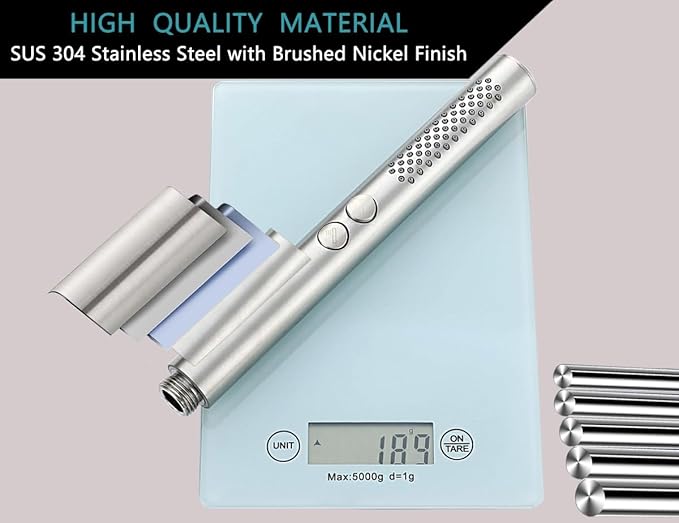 2-in-1 High Pressure Handheld Shower Head Set with Long Hose & Bracket - 2 Function Spray Wand, High Flow RV & Dog Shower Combo in Brushed Nickel