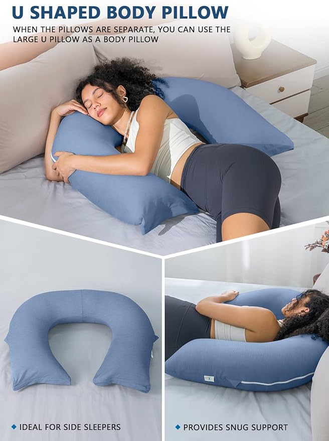 INSEN Reading Pillow, Back Pillow for Sitting in Bed for Reading, Nurse & Relax, Reading Pillow for Adults, Moms & Kids, Sit Up Pillow for Bed, Hazy Blue