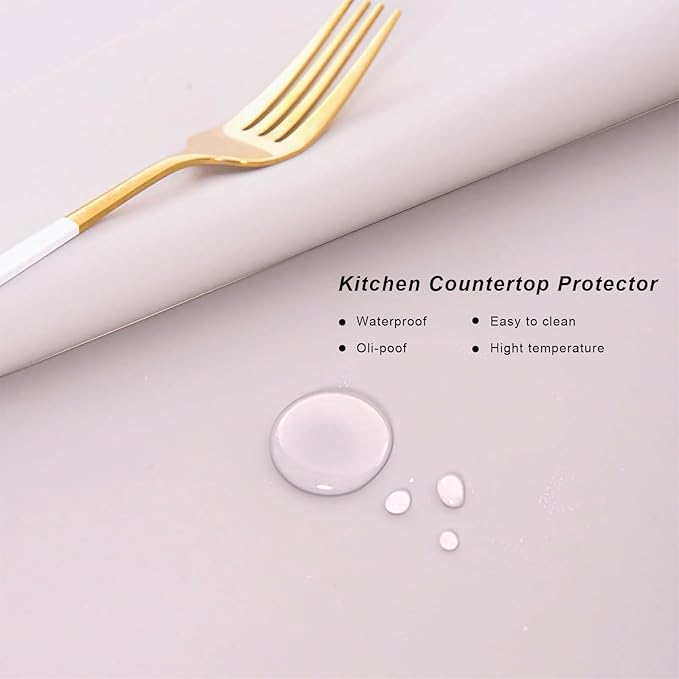 2 Pack Silicone Kitchen Counter Mats | Non-Slip, Waterproof & Heat-Resistant | Large Countertop Protector, Multipurpose for Placemat, Dining Table&Desk Saver Pad,23.6" by 15.7" (White Gray)