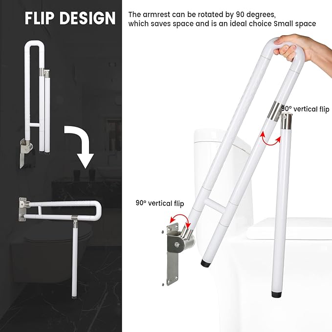 Handicap Grab Bars Rails, 29.5 Inch Foldable Toilet Grab Bar Flip Up Arm Rails with Anti-Slip Grip Shower Assist Aid Safety Rails for Elderly Pregnant Women Disabled Handicap Bar