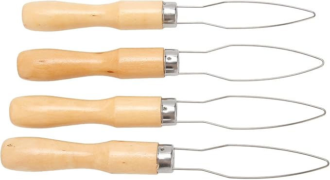 Naroote Button Hook For Seniors, Button Hook Tool 4Pcs Wooden Handle Stainless Steel Wire Semi Flexible Assist Tool with Comfort Grip Handle Assist For The